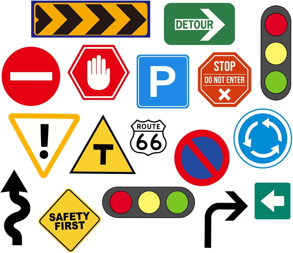 17 Pieces Road Sign Wall Decals Street Sign Wall Stickers Stop Sign ...