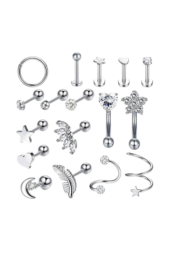 17 Pieces Stainless Steel Ear Earrings s for Earring Hoops Nose Rings Feather Barbell ,