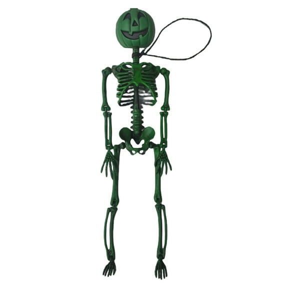 17" Posable Halloween Skeleton - Full Body Pumpkin Ghost with Movable Joints for Hanging Yard Decor, Graveyard Displays & Haunted House Props
