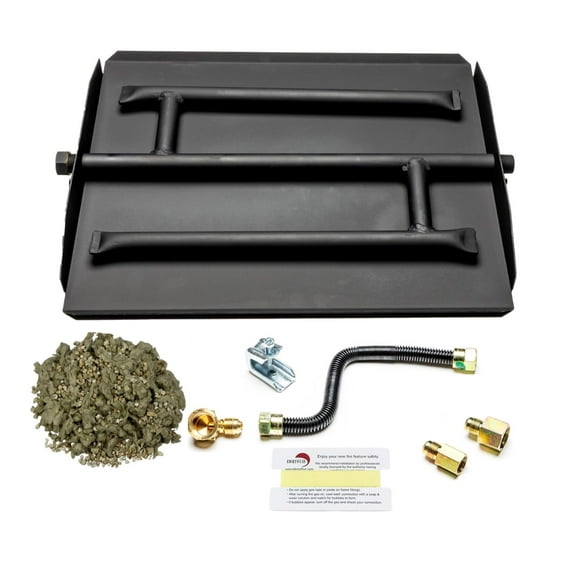 17" Powder Coated Triple Flame Gas Burner with Connection Kit for NG Fire Pit or Fireplace