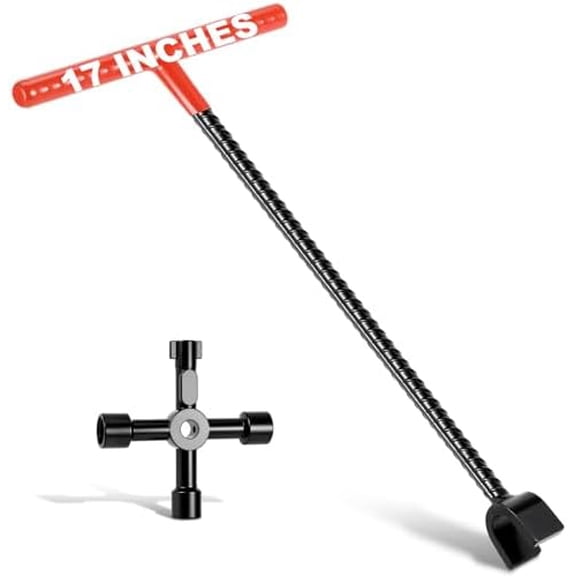 17 In Professional Water Meter Key Shut off Tool with 4-Way Utility Keys, Sturdy Water Meter Keys, Wrench T-handle & U-Head for Curb Main and Water Meters, Underground Stop/Waste Valves
