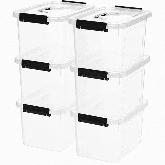 17 QT Clear Stackable Plastic Storage Bins with Lids, 6 Pack, 13 x 9.5 x 7.7 Inch