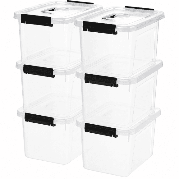 17 QT Clear Stackable Plastic Storage Bins with Lids, 6 Pack, 13 x 9.5 x 7.7 Inch