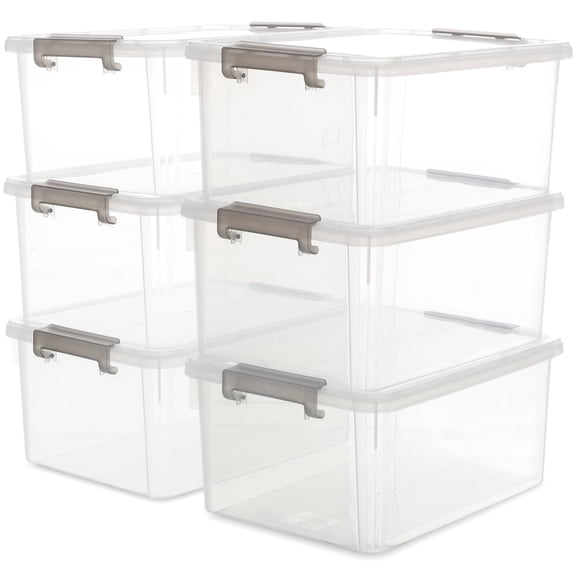 17 QT Clear Storage Bins with Lids Large Stackable Plastic (6 Pack) 15.9x11.6x7.3"