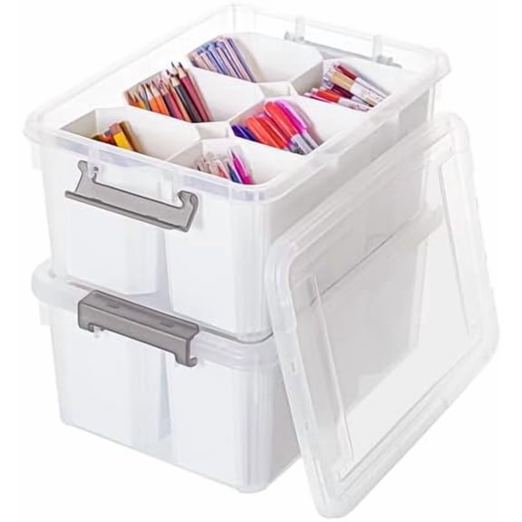 17 QT Plastic Storage Bins Clear Storage Box with Lids Multipurpose Stackable Storage Containers for Organizing Tool, Craft, Crayon, 2 Packs 2 Pack-17 QT