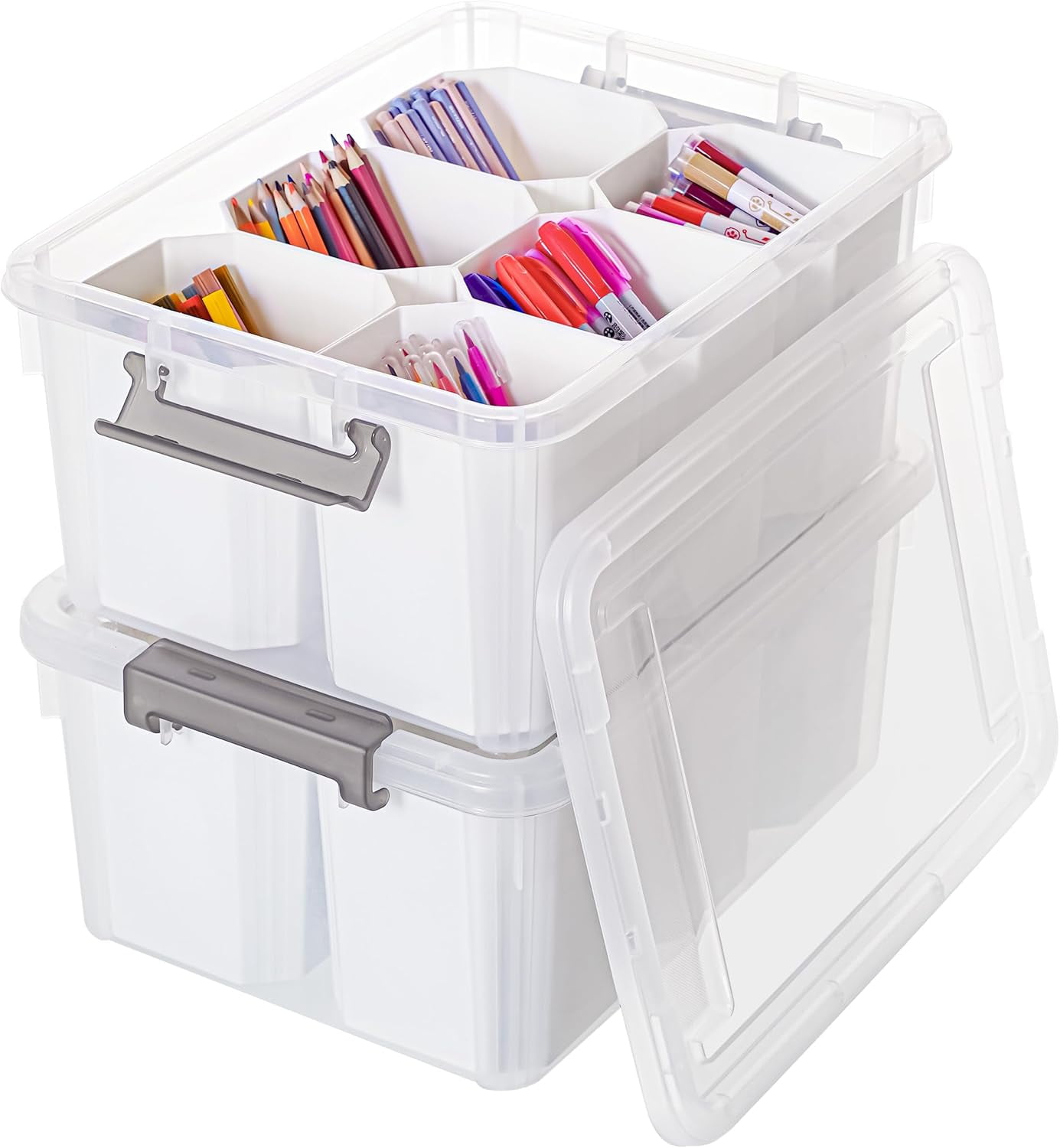 17 QT Plastic Storage Bins Clear Storage Box with Lids Multipurpose Stackable Storage Containers for Organizing Tool, Craft, Crayon, 2 Packs
