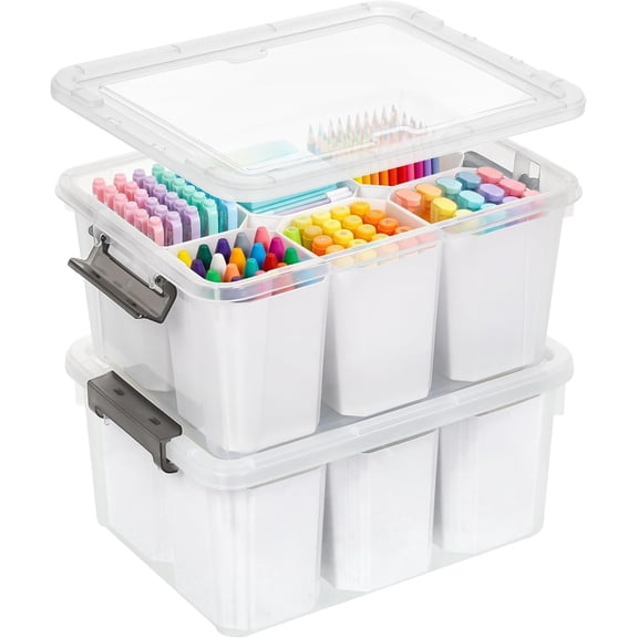 17 QT Plastic Storage Bins Clear Storage Box with Lids Multipurpose Stackable Storage Containers for Organizing Tool, Craft, Crayon, 2 Packs