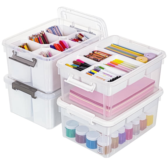 17 QT Plastic Storage Bins Clear Storage Box with Lids Multipurpose Stackable Storage Containers for Organizing Tool, Craft, Crayon