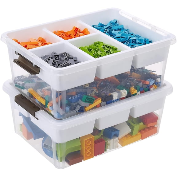 17 QT Plastic Storage Box with Removable Tray, Bins with Lids, 2 Packs Clear Storage Container for Craft Supplies, Beads, Tools, Sewing, and Playdoh Organization(White, 2Pack-17QT)