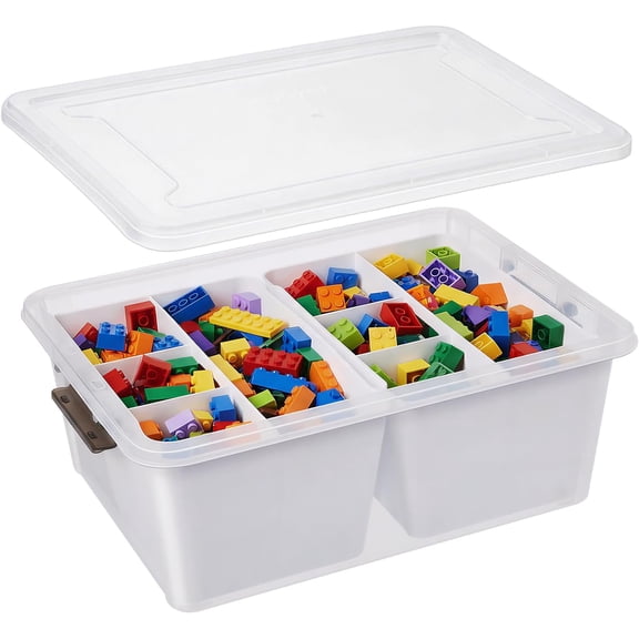 17 QT Plastic Storage Box with Removable Tray, Bins with Lids, 2 Packs Clear Storage Container for Craft Supplies, Beads, Tools, Sewing, and Playdoh Organization(White, 2Pack-17QT)