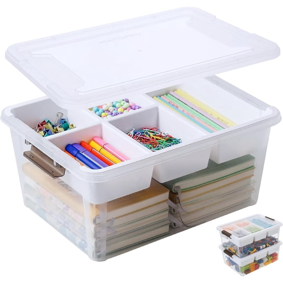 17 QT Plastic Storage Box with Removable Tray, Bins with Lids, Clear Storage Container for Craft Organization, Beads, Tools, Sewing, and Playdoh, Art Supply Organizer (White, 1Pack-17QT)