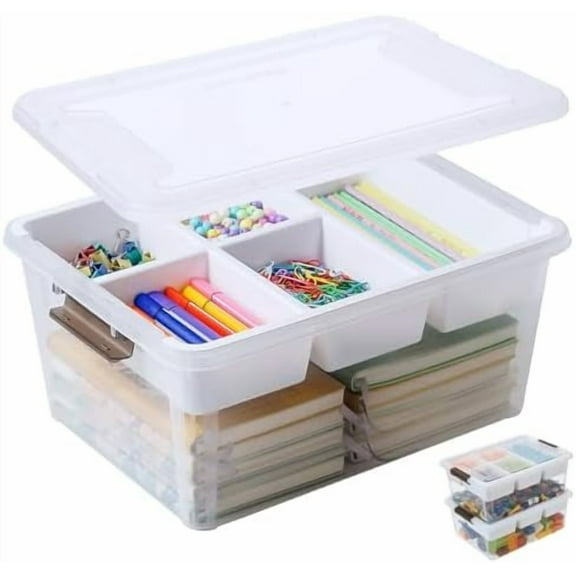 17 QT Plastic Storage Box with Removable Tray Craft Organizers and Storage Clear Storage Container for Organizing Bead, Tool, Sewing, Playdoh (White, 1Pack-17QT)