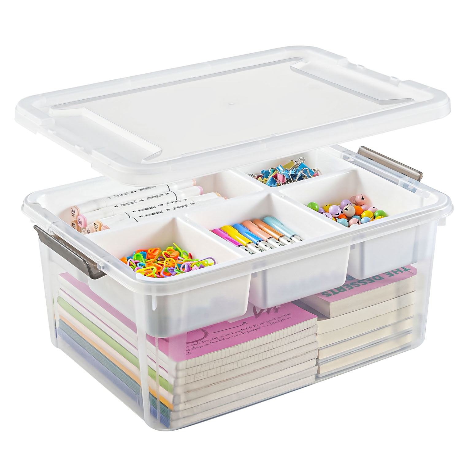 17 QT Plastic Storage Box with Removable Tray Craft Organizers and Storage Clear Container for Organizing Bead, Tool, Sewing