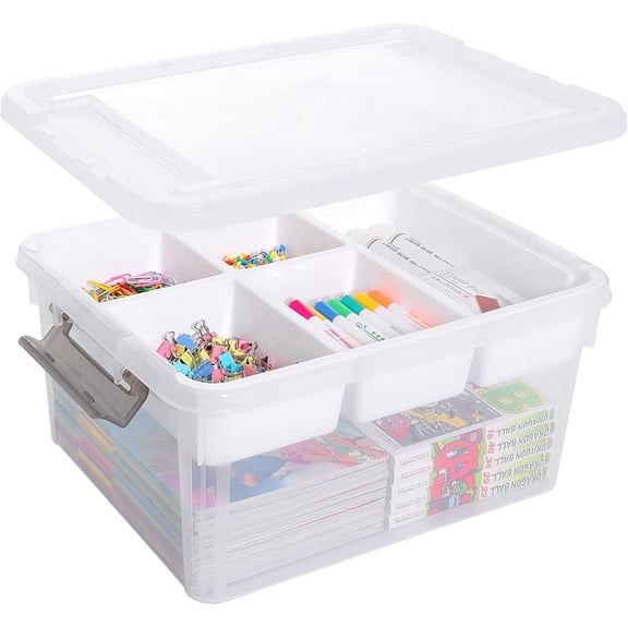 17 QT Plastic Storage Box with Removable Tray Craft Organizers and Storage Clear Storage Container for Organizing Bead, Tool, Sewing, Playdoh