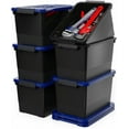 thumbnail image 1 of 17 Quart Stackable Plastic Storage Bins with Blue Lids, 6 Pack Black Containers with Latching Buckles and Handle, Durable Nestable Boxes Organizing for Closet, Garage, Tool Room, 1 of 14