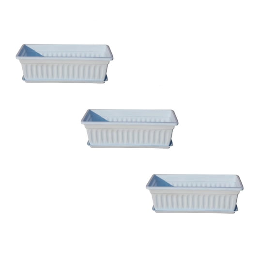17" Rectangular Window Box Planter,Thick PP Plastic Long Flower Pot with Drainage Holes & Matching Tray,Portable Vegetable Herb Planting Trough Box for Indoor Outdoor Balcony Garden Windowsill Decor