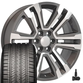 OE Wheels CV44 22 Inch Rims and Tires Fit Yukon Denali Style 6x139.7 22x9 Gloss Gunmetal Machined - Hollander 5822 - Eagle Touring 285/45-22 (Set of 4)