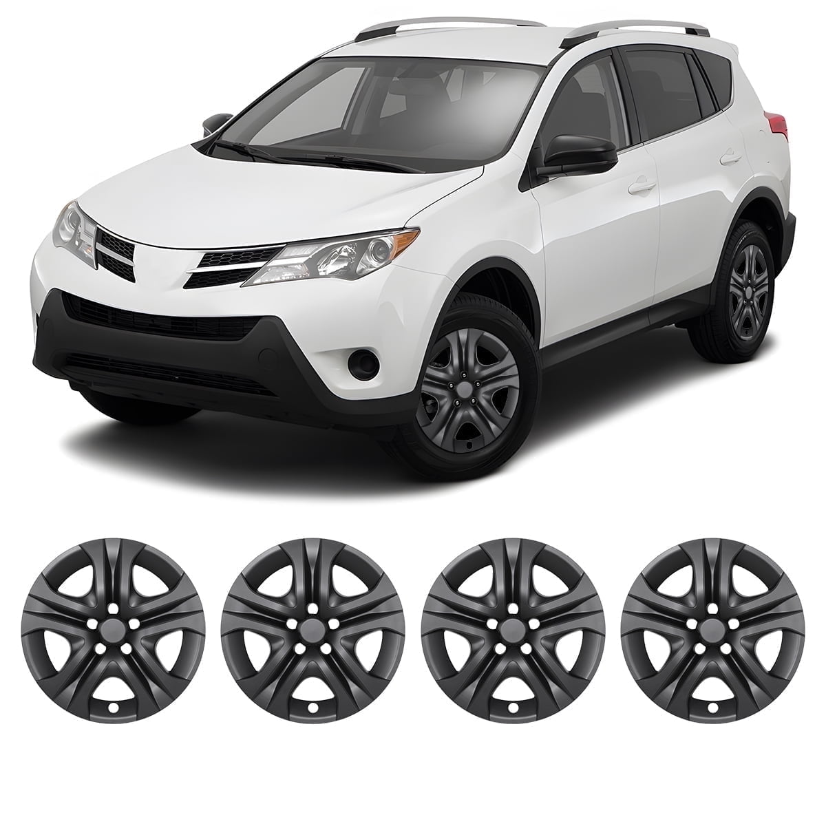 17" Set Of 4 Hubcaps Wheel Rims Cover Fit 2013-2018 TOYOTA RAV4 Compatible With Steel Wheels Snap On Installation(17-Inch,BLACK MATTE)