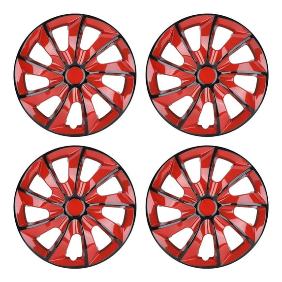 17" Set of 4 Wheel Covers Snap on Hubcaps Full Hub Caps Fit R17 Tire & Steel Rim (4 Pack)-Black Lacquer & Red Lacquer