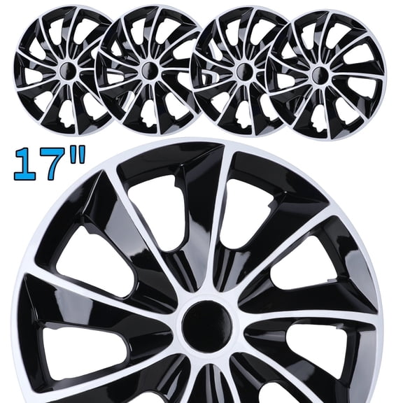 17" Set of 4 Wheel Covers Snap on Hubcaps Full Hub Caps Fit R17 Tire & Steel Rim-White Lacquer & Black Lacquer