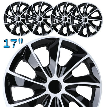 17" Set Of 4 Wheel Covers Snap On Hubcaps Full Hub Caps fit R17 Tire & Steel Rim (4 Pack)-WHITE LACQUER & BLACK LACQUER