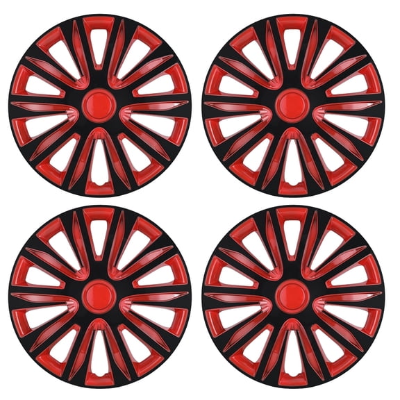 17" Set Of 4 Wheel Covers Snap On Hubcaps Full Hub Caps fit R17 Tire & Steel Rim -BLACK LACQUER & RED LACQUER