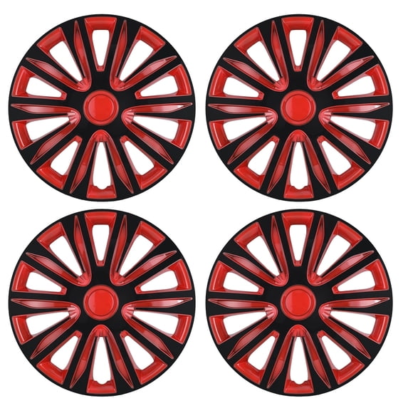 17" Set Of 4 Wheel Covers Snap On Hubcaps Full Hub Caps fit R17 Tire & Steel Rim -BLACK LACQUER & RED LACQUER