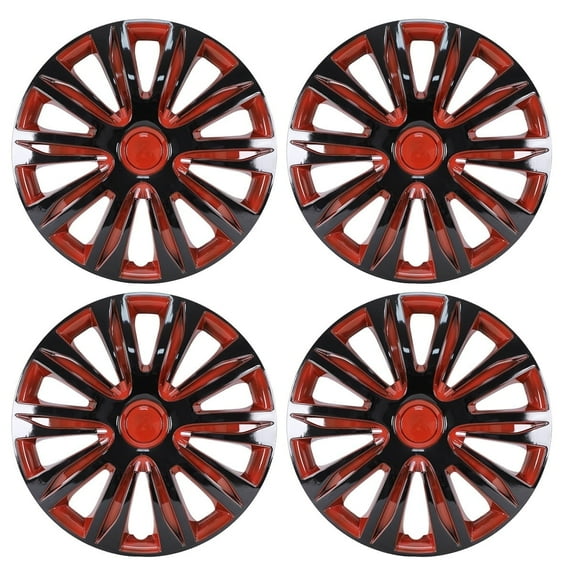 17" Set of 4 Wheel Covers Snap on Hubcaps Full Hub Caps Fit R17 Tire & Steel Rim -Black Lacquer & Red Lacquer