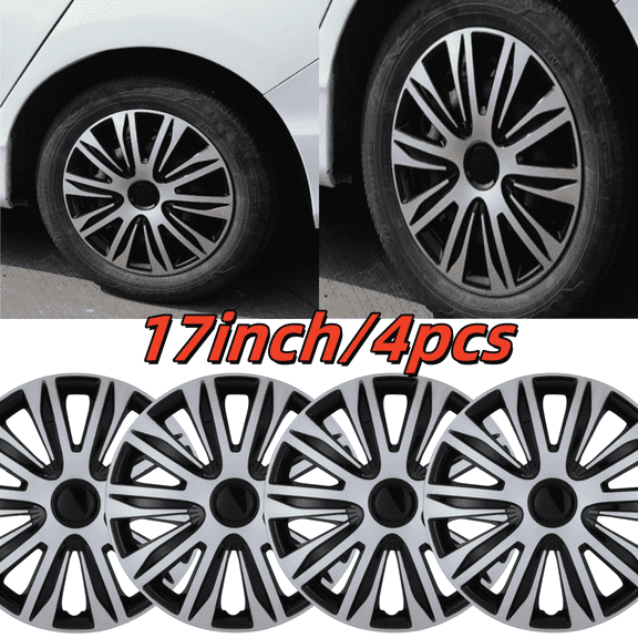 17" Silver & Black Hubcaps/Wheel Covers for Most Cars,Set of 4 Snap on Car Truck SUV Hub Cap,ABS Material