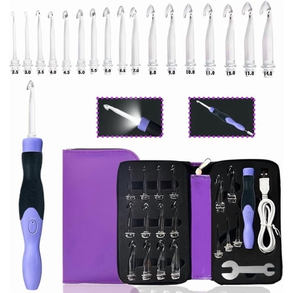 17 Size Lighted Crochet Hooks 2.5mm~14mm,Rechargeable Crochet Hooks