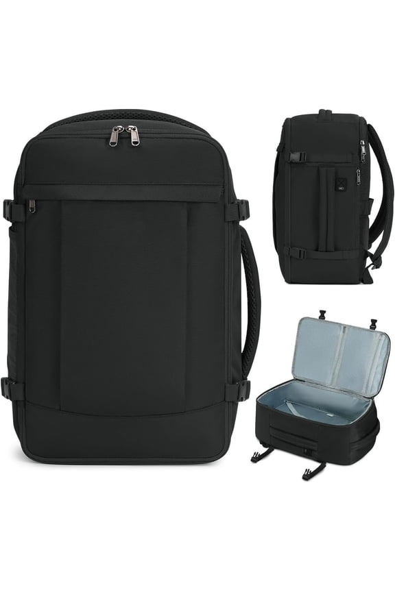 17'' Small Travel Backpack, United Airlines Personal Item Bag 16.9"x10"x7.5" Carry Backpack with USB Port Luggage Sleeve Travel Essentials for Men Women Water Resistant, Black