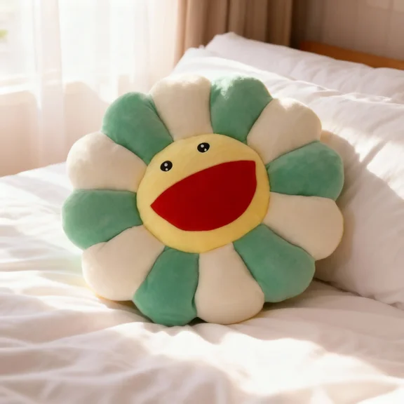 17" Smile Face Flower Plush Pillow Rainbow Chair Decoration Festive Toy Stuffed Doll Sleep Cushion Mat Home Sunflower Sofa Floor Pillow for Kids Relaxation