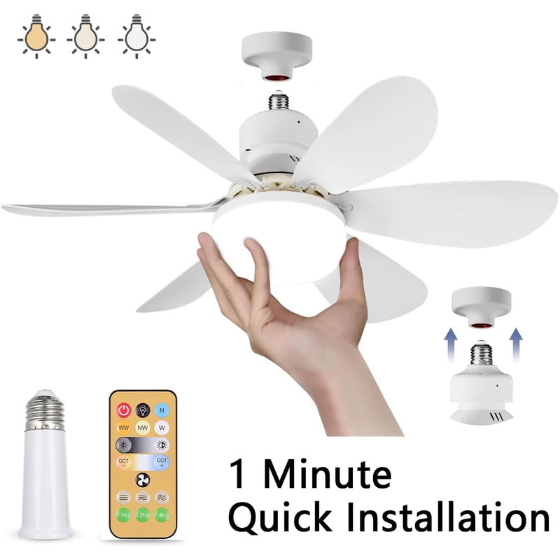 17" Socket Fan Light with Remote and 1 Socket Extenders, Wireless Screw