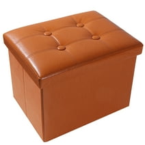 Storage Ottoman Cube Storage Ottoman as Foot Stool, Foot Rest & Stepping Stool - Folding Storage Ottoman with Padded Seat -Premium Leather Brown Ottoman - Ottoman with Storage17IN Leather