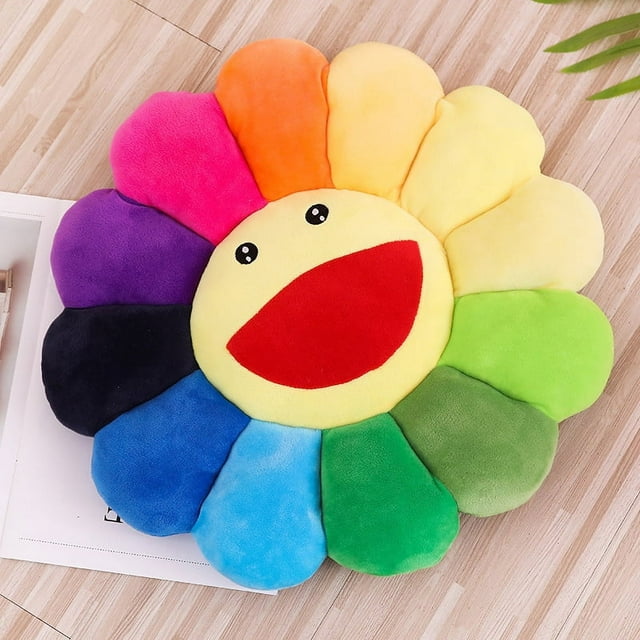 17" Sunflower Flower Plush Pillow,Smile Face Cushion Colorful Home
