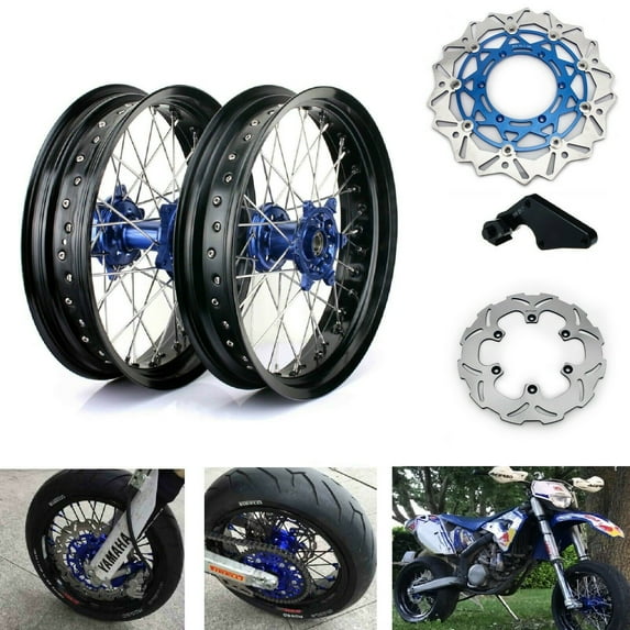 17" Supermoto Wheels Rims Hub Set Rotors for Yamaha YZ250F YZ450F 2014-2019