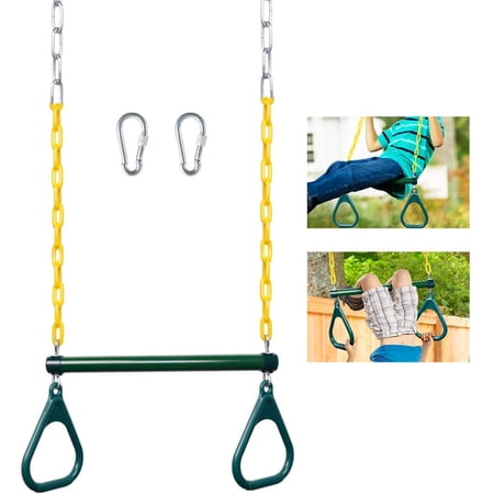 17'' Swing Bar Rings Set - Heavy Duty Chain Swing Set Accessories with Locking Carbiners (Swing Chains 47'' Long )