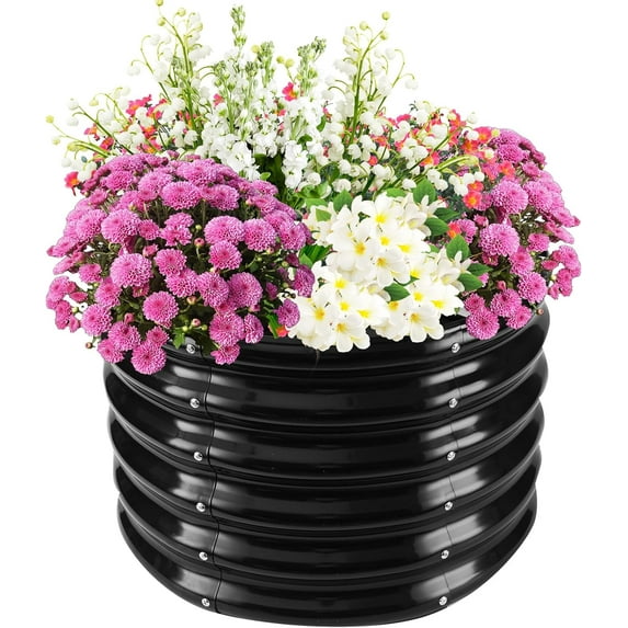 17" Tall Elevated Round Metal Rised Garden Bed- 2'x2' in Size and 0.8MM Thick Durable Planter Box for Vegetables Flowers Succulent at Patio/Garden Outdoor (Black, 2FT Diameter)