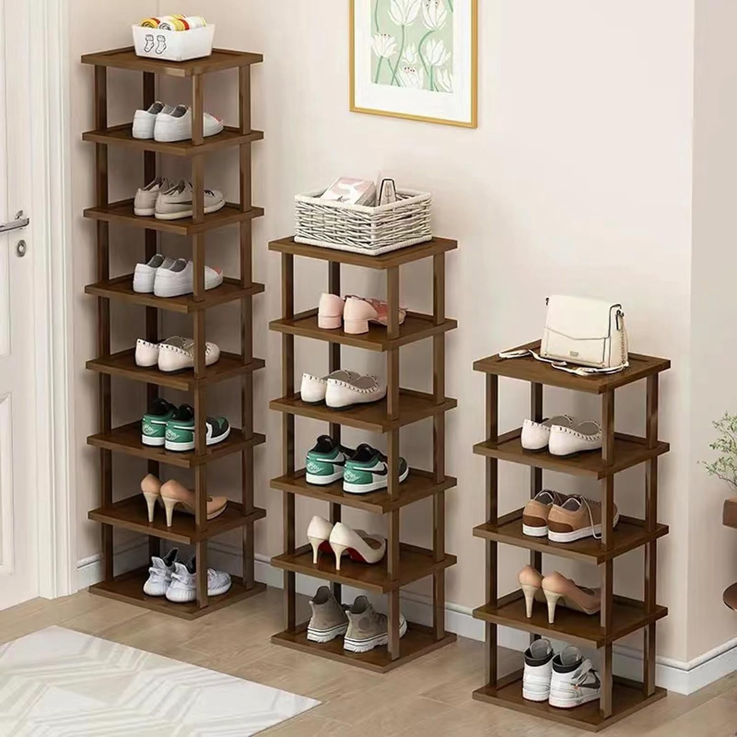 17-Tier Vertical Shoe Rack Bamboo Stackable Shelf Space-Saving ...