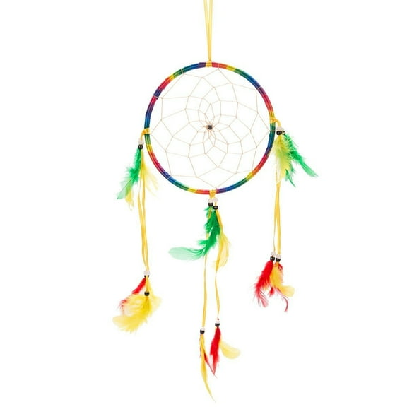 17" Traditional Rainbow Dream Catcher with Feathers Wall or Car Hanging Ornament