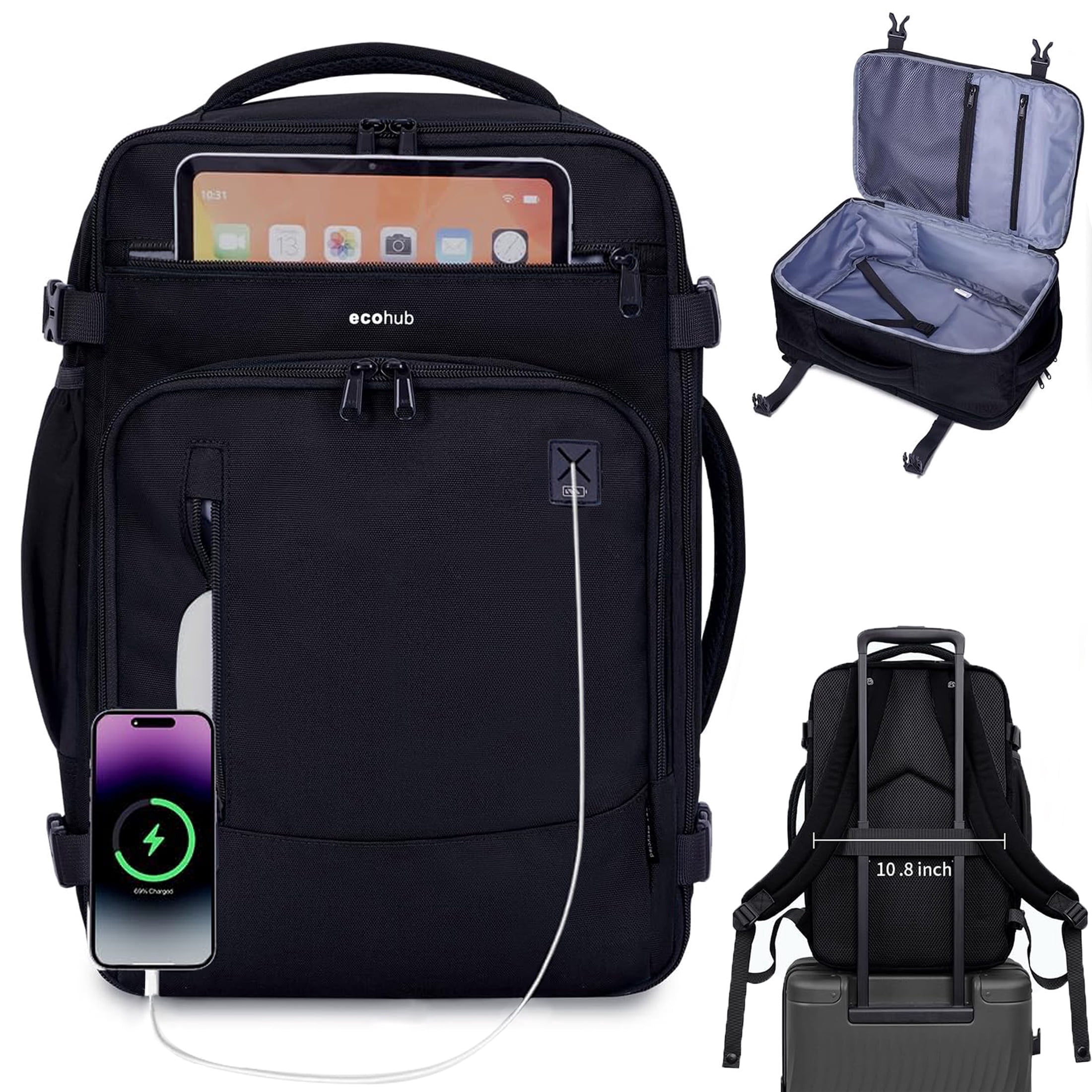 17 travel backpack for united airlines ECOHUB 17" Small Backpack, Personal Item Bag 17x10x9 with 16 Pockets, Water Resistant Rucksacks Fit 15.6" Laptop, AirTag Pocket, Lightweight Casual Daypack, 25L, Grey Green : Electronics 17" Travel Backpack,United Airlines Personal