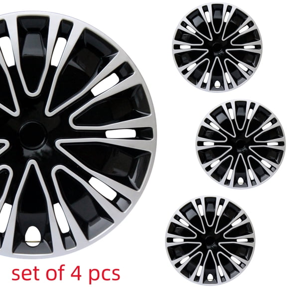 17" Universal Hubcaps - ABS Plastic Wheel Covers for Steel Rims, Snap On Rim Cover Replacement for R17 Tires - 4 Pack - Black & Silver