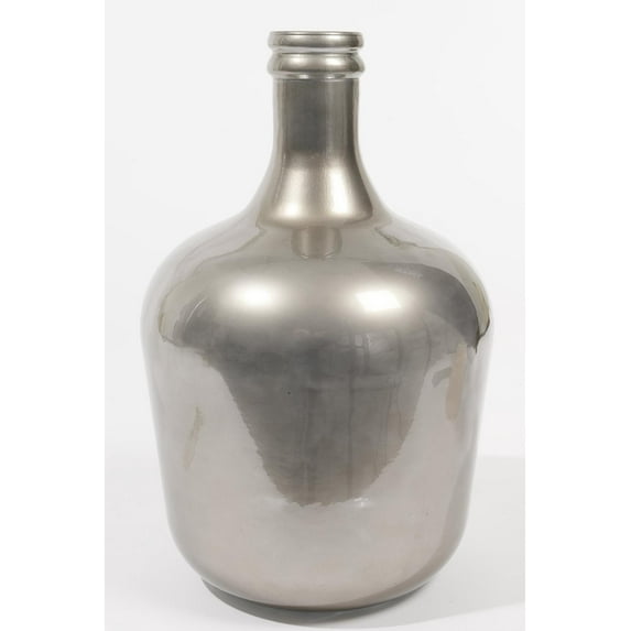 17" Urban Life Hand-Made Metallic Silver Recycled Spanish Glass Vase
