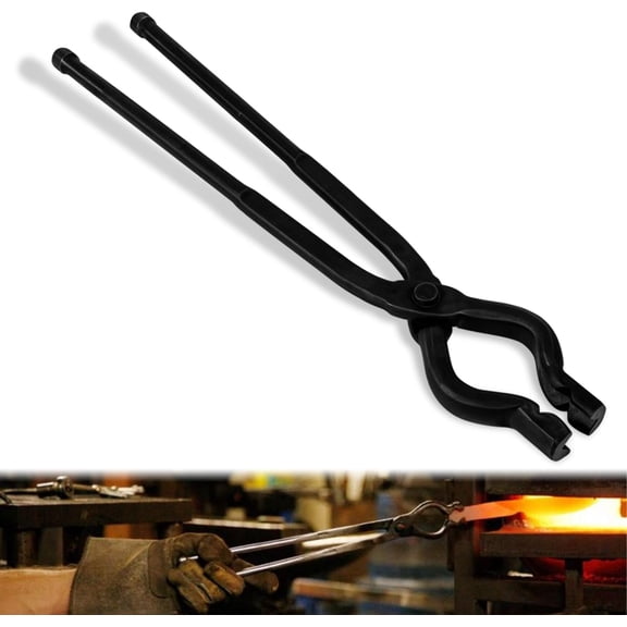 17" V-Bit Bolt Knife Making Tongs, Blacksmith Bladesmith Anvil Forge Assembled Wolf Jaw Tongs for Beginner & Seasoned Blacksmiths