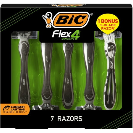 ($17 Value) BIC Holiday Gift Set, Flex 4 Sensitive Titanium Razors, Bonus BIC Flex 5 Razor, 7 Pack Disposable Razor Kit for Men