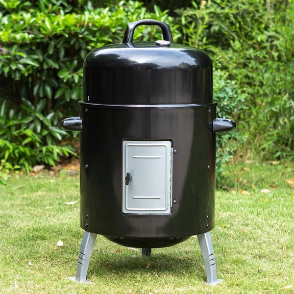17" Vertical Charcoal Smoker Grill with Two-Tier Grates, Heavy-Duty Chamber & Tunnel Ventilation System (Black)