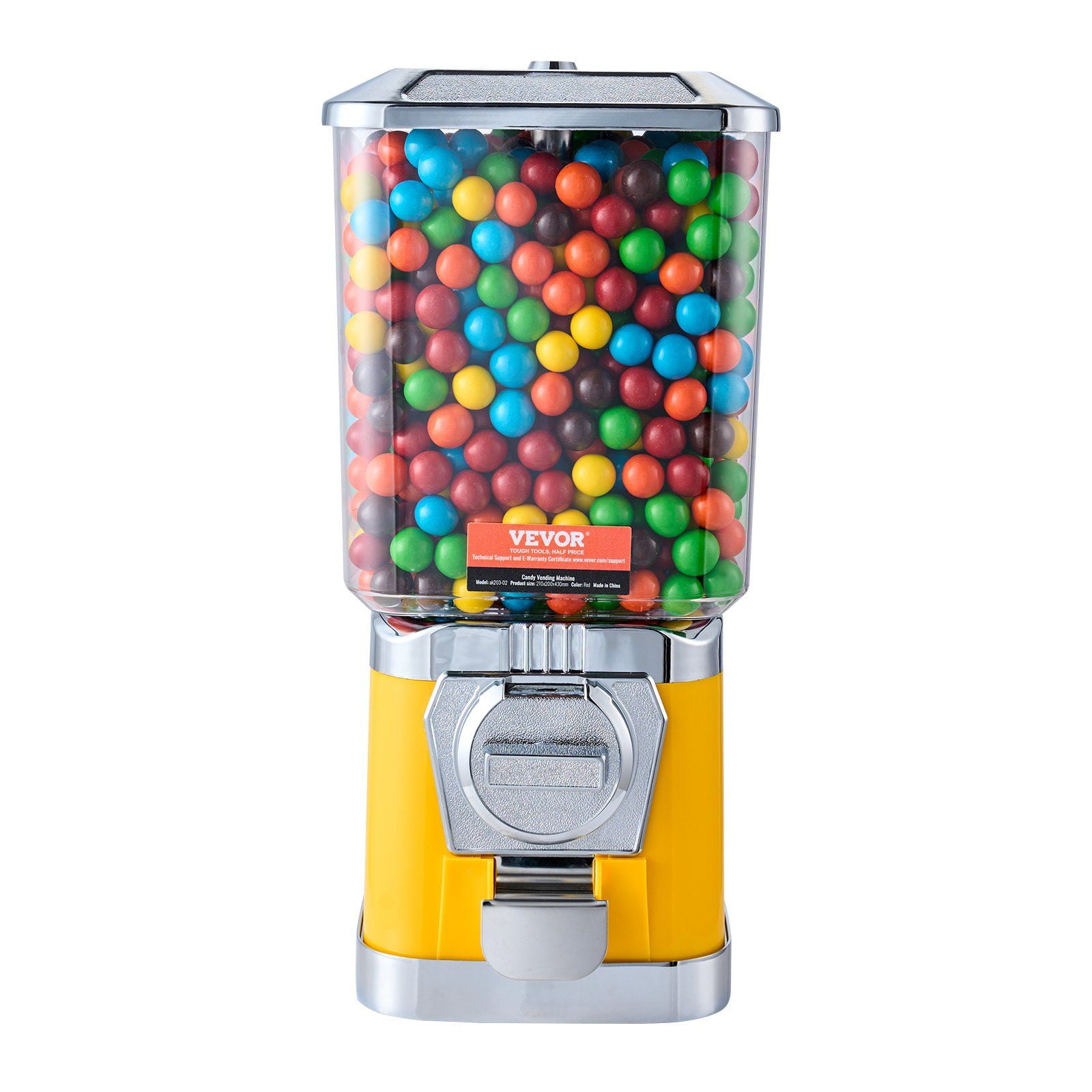 Gumball Machine , 17" Candy Dispenser, Coin Operated, PC Vending Machine for Bouncy Balls & Capsules, Yellow Retro Candy Bank