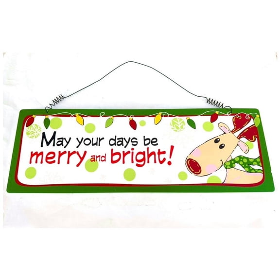 17"W x 6"H Christmas Reindeer Seasonal Décor metal hanging sign: May Your Days Be Merry and Bright!