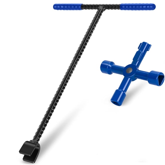 17" Water Meter Key, Professional Garden and Plumbing Tool for Opening and Closing Valves with Ease, with Reinforced Steel T-Handle and 4-Way Spigot Selector for Versatile Applications