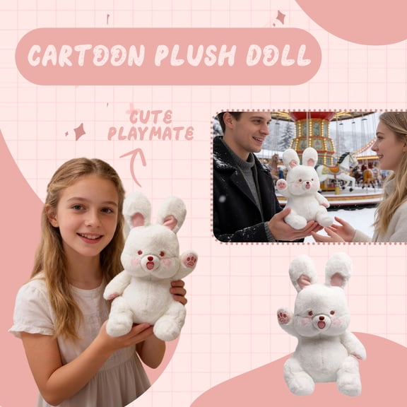 17" White Adorable Waving Bunny Plush Toy, Soft Cuddly Stuffed Animal With Colorful / Vibrant Design Gesture, Cozy Companion For Home Decoration, Snuggling, Gifting For Family & All Ages